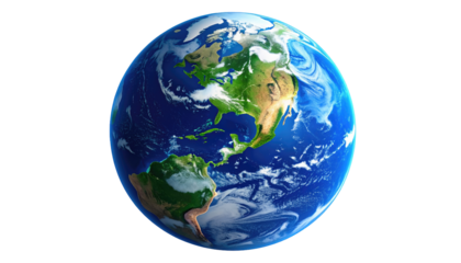 Detailed, spherical representation of Earth, centered against a black background.