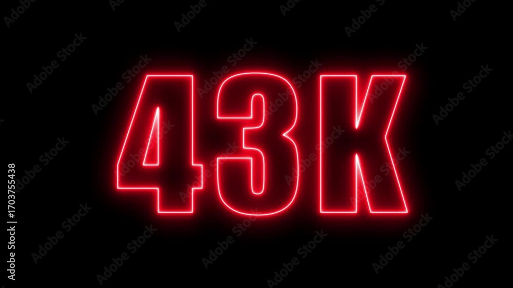 Poster animated red neon light display of the number forty three thousand