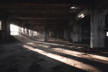 Sunbeams illuminate an abandoned factory