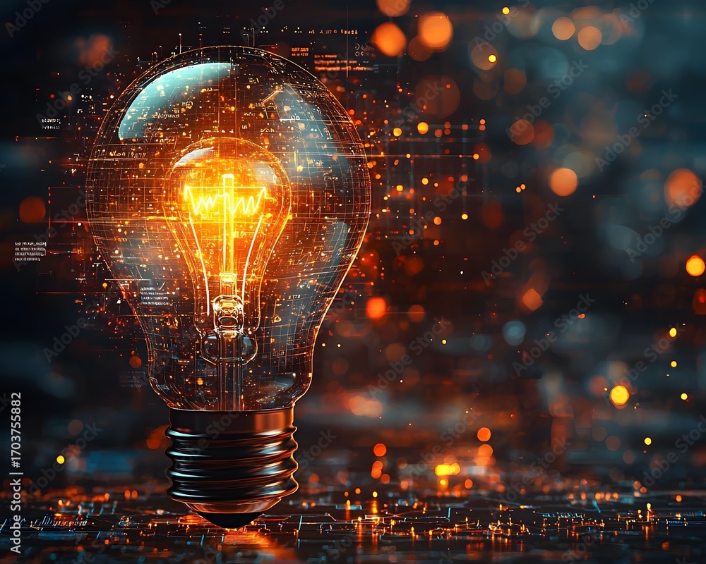 Aufkleber a luminous digital lightbulb glowing with data and circuits representing technological innovation da