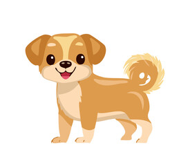 Cute cartoon puppy illustration with a happy expression, fluffy tail, and brown-tan fur, perfect for kids' books, pet-themed designs, and playful animal graphics with an adorable dog character.