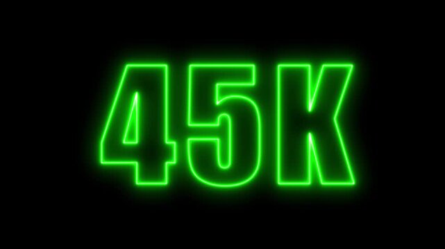 Glowing green neon 45k number sign against a black background