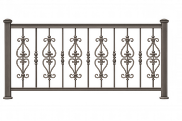 Classic metal railing with intricate detailing, isolated on a transparent background, offers versatile design possibilities for architectural visualizations and creative projects
