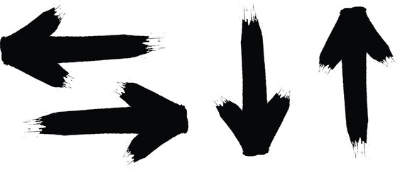 Hand Drawn Grunge Arrows Set – Black Brush Stroke Arrow Vector Icons for Creative Design Projects