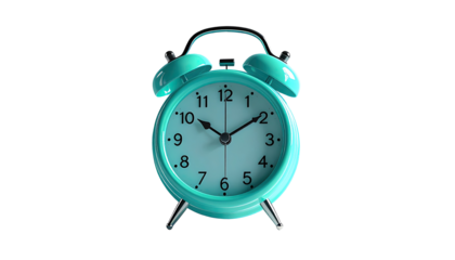 Teal alarm clock, showing a specific time (1)