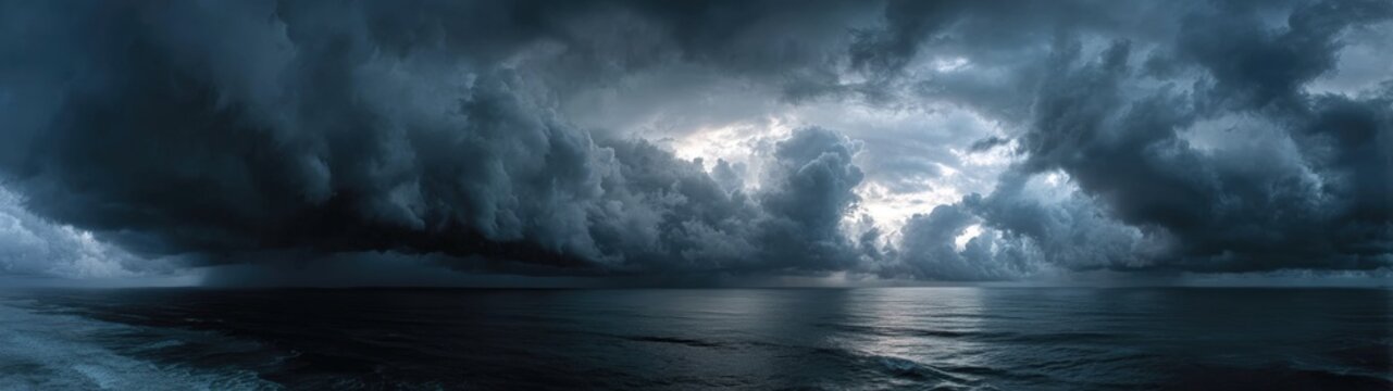 Dark storm clouds over a vast ocean