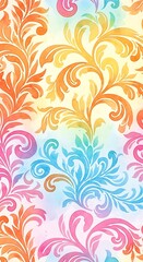 Vibrant, repeating floral design with pastel colors, showcasing a watercolor-style pattern of swirling leaves and branches.