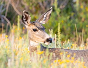 Doe resting in wildflowers