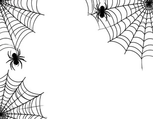 Black background with a spider web graphic.  Spiderweb design at the four corners,  with glittery effect