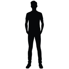 Obraz premium Standing Man Silhouette Illustration Full Body, Hands in Pockets Casual Attire