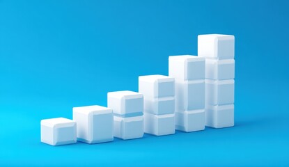 Obraz premium White cubes forming a rising graph against a light blue background