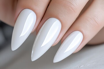 Elegant long white nails in natural light