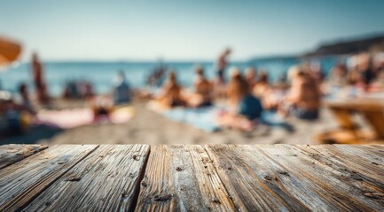 Blurred beach scene with wooden planks