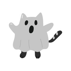 Hand drawn halloween ghost cat element flat style vector illustration