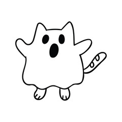 Hand drawn halloween ghost cat element outline style vector illustration