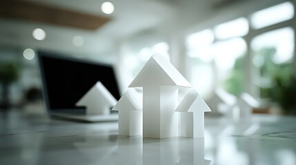 A minimalist scene featuring white paper house models symbolizes growth and development in real estate, This image is suitable for marketing materials, presentations, or articles on housing trends,