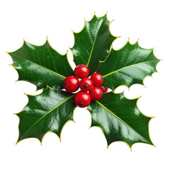 Close-up of holly sprig with vibrant red berries