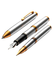 Naklejka premium Three writing instruments, silver-toned metal bodies, gold accents