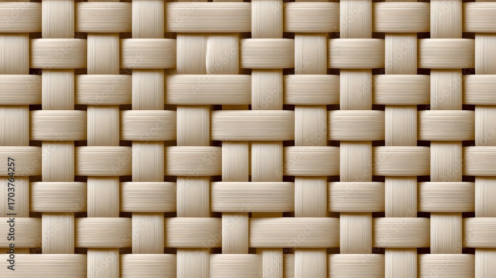 Poster a close-up view of a neatly woven wooden surface with a uniform, linear pattern creating an elegant,