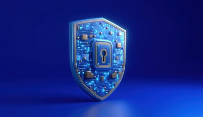 Digital shield with circuit board pattern.  3D rendering