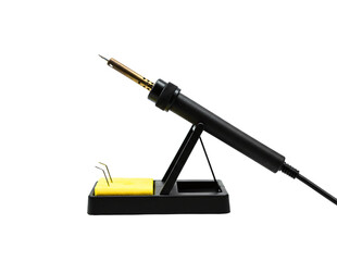 Soldering iron with stand and sponge isolated on transparent background