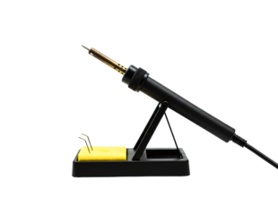 Soldering iron with stand and sponge isolated on transparent background