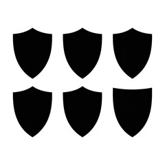 Six blank shield emblems ready for custom design or branding applications