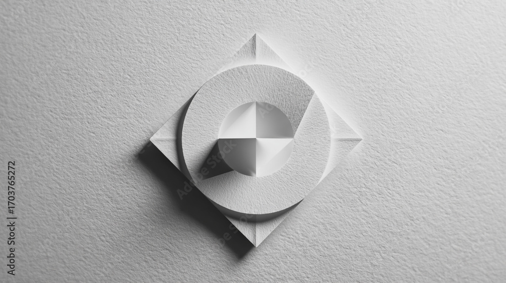 Poster abstract white geometric design circular shape within a square shadow on textured background