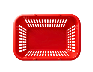 Red plastic shopping basket isolated on transparent background