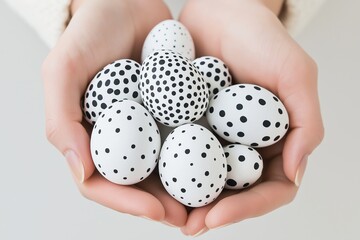 Elegant handful of polka-dotted white easter eggs a playful and stylish touch for spring celebrations and seasonal decor