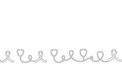 A line drawing of ribbons and stethoscopes connected forming a border on a white background space above