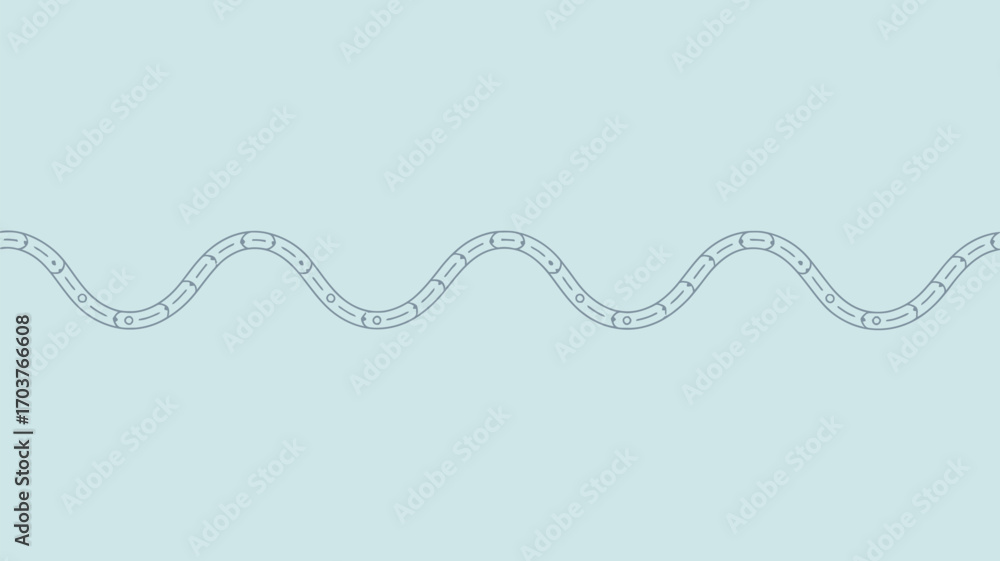 Poster wavy line with connected capsules and circles on a light blue background in a seamless pattern desig