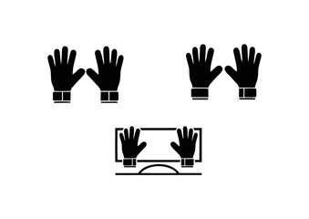 Obraz premium Black silhouette vector icons of goalkeeper gloves in multiple positions representing defense, safety, and football gear. Perfect for sports branding, infographics, and training graphics.