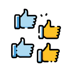 Obraz premium Diverse Feedback Thumbs Up Icons in Blue and Yellow Colors Symbolizing Agreement and Support in Digital Communication Era