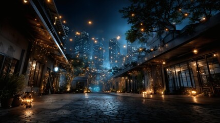 Christmas night cityscape skyscrapers decorated holiday lights festive winter season magical celebration urban background seasonal 