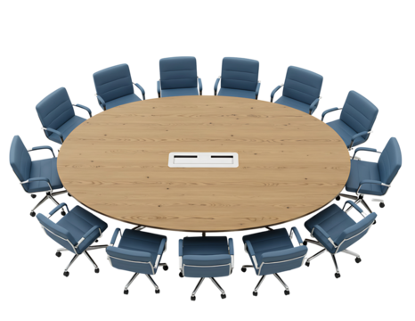 Oval conference table with chairs isolated on transparent background
