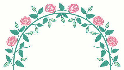 A delicate rose arch with lush green leaves, isolated on white background, creating a romantic and elegant frame for wedding invitations or floral designs