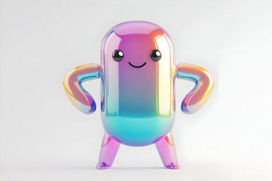 Cute glossy capsule character with anthropomorphic features for fun design projects