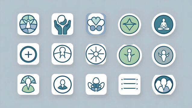 Collection of modern icons for wellness and community