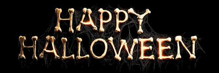 Obraz premium Happy halloween text with spooky fire and light effects against a dark backdrop