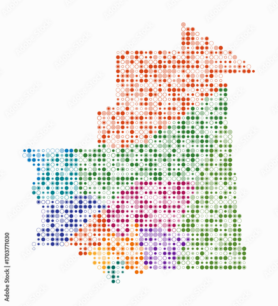 Poster mauritania, shape of the country build of colored cells. digital style map of the mauritania on whit