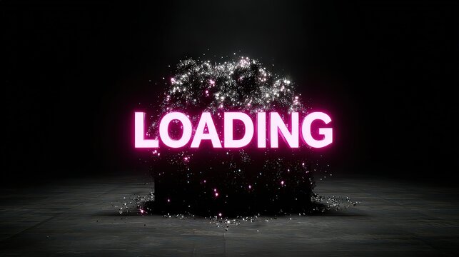 A vibrant loading graphic featuring sparkling effects and bold text, ideal for use in digital applications, websites, or presentations to signify progress