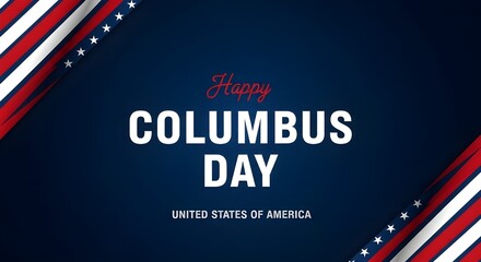 Celebrate columbus day with patriotic american flags and bold typography background