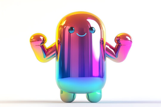 Glossy rainbow capsule character with a cute anthropomorphic design