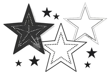 Obraz premium Arrangement of stars in varying sizes and styles including solid and dotted outlines with grayscale fill