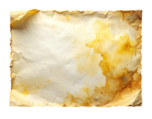 Aged, stained paper sheet.  Crisp edges, uneven texture