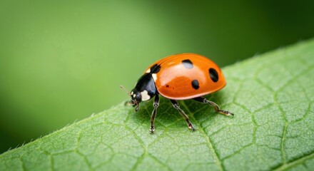Fototapeta premium Close-up of ladybug on vibrant green leaf