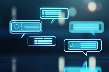 Digital communication icons represent online dialogue and messaging technology