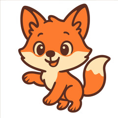 Obraz premium Adorable Cartoon Fox Illustration with a Happy Smile, Perfect for Kids' Designs, Children's Books, Educational Content, Stickers, and Playful Digital Art – A Sweet, Friendly Woodland Animal Character