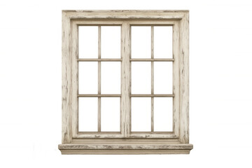 Fototapeta premium Aged white wooden window frame, weathered texture revealing vintage architectural character against transparent backdrop